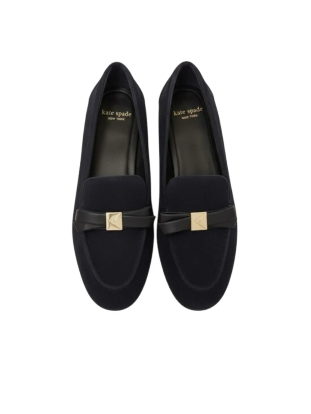 Kate Spade Deco Bow Dark Blue Suede Navy Blue Loafers with Gold Detail 6‎ NWT